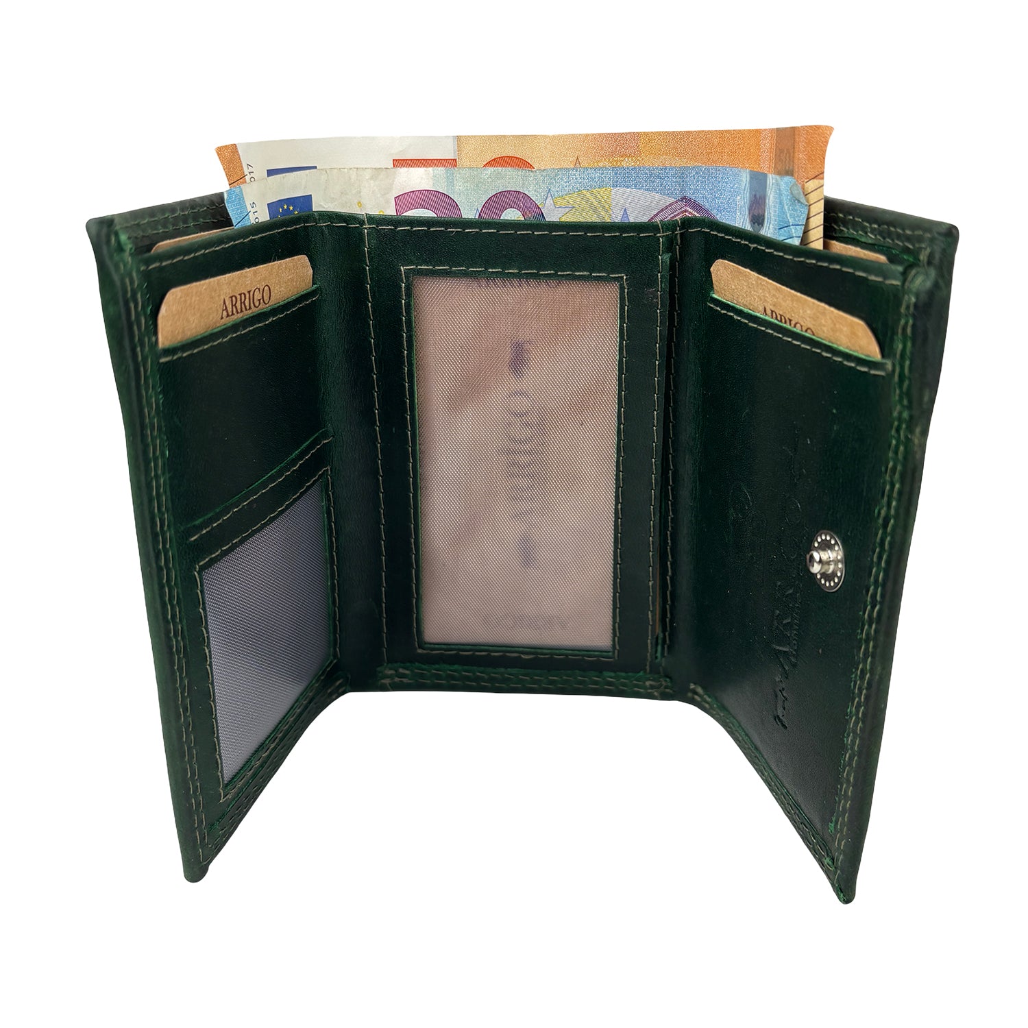 Groene Leren Mini Portemonnee met Sleutelring – Slim, compact en multifunctioneel