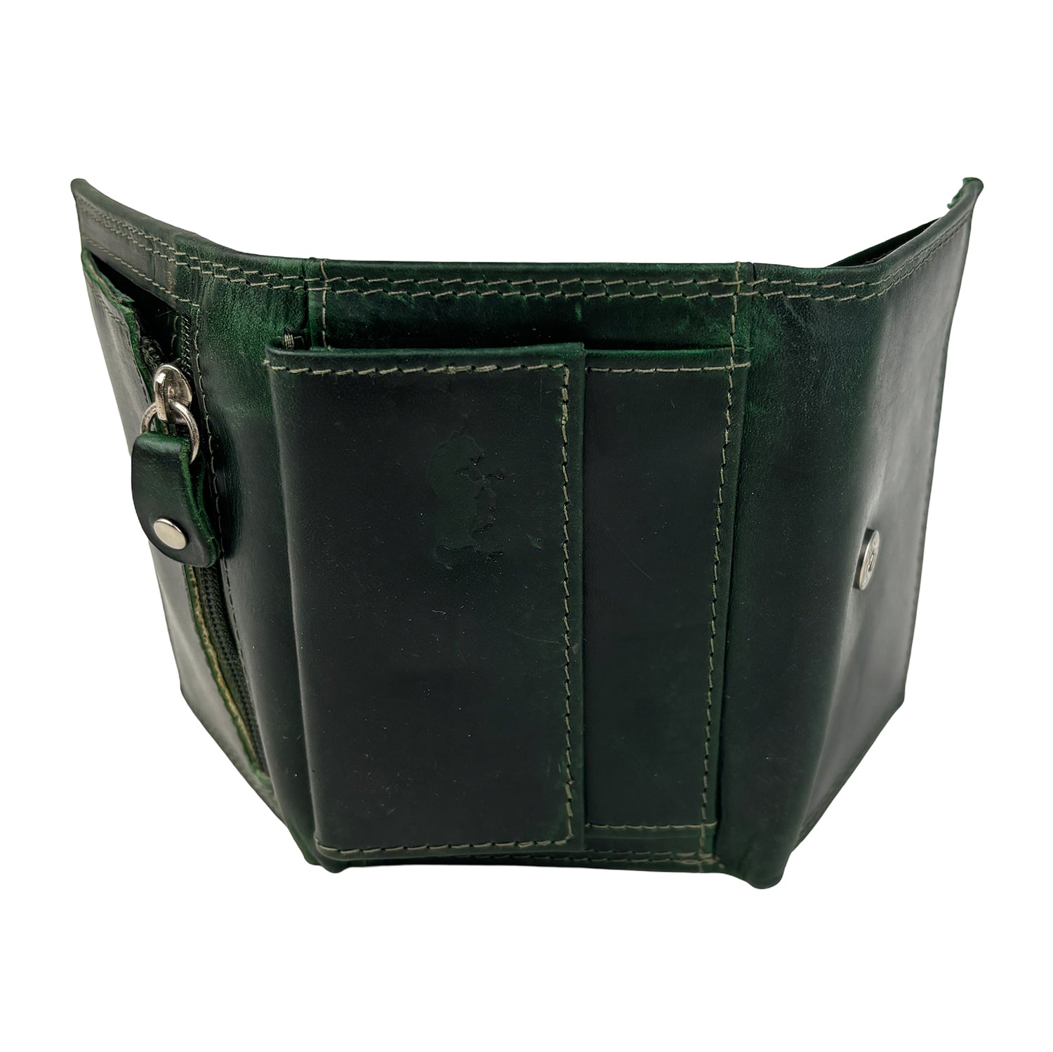 Groene Leren Mini Portemonnee met Sleutelring – Slim, compact en multifunctioneel