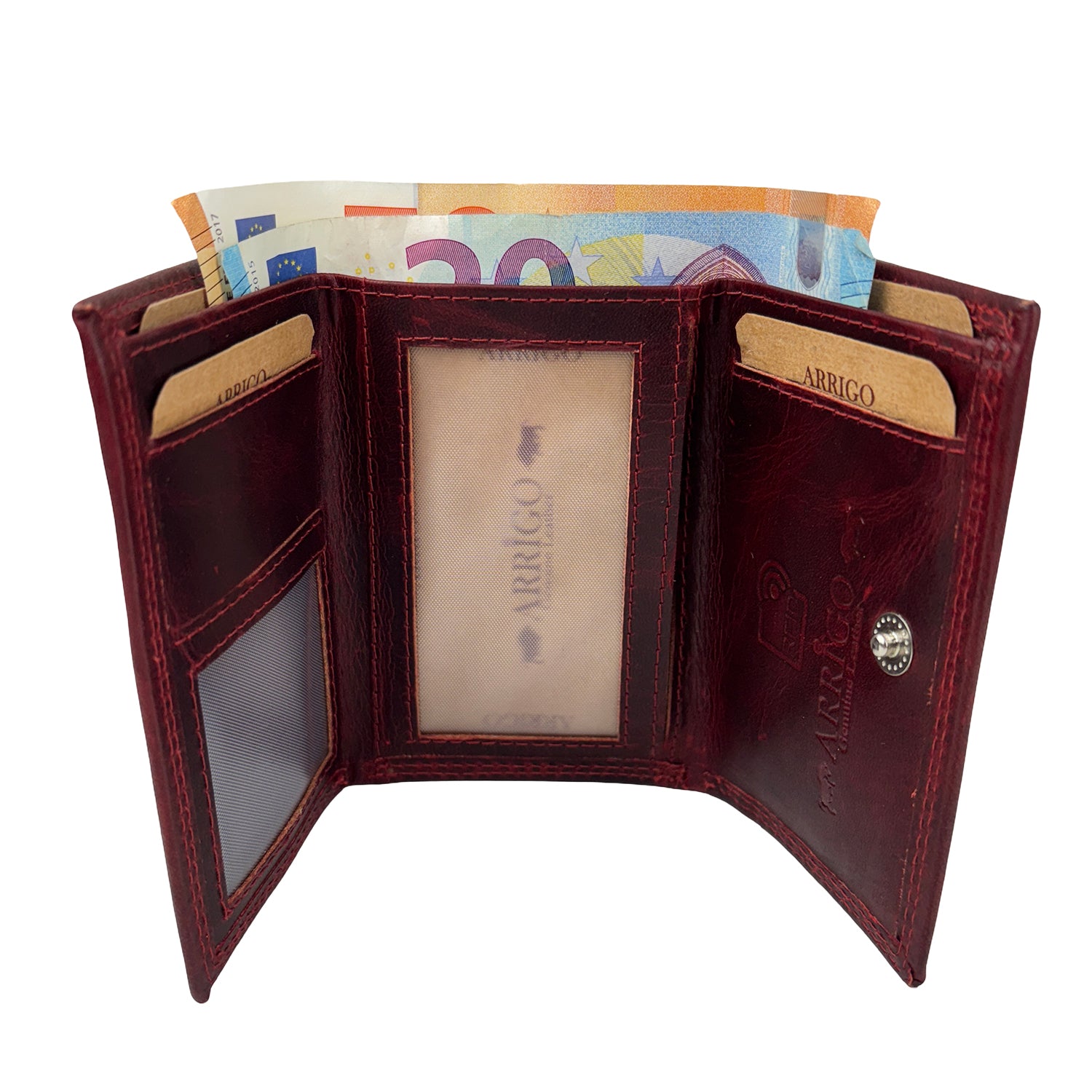 Rode Leren Mini Portemonnee met Sleutelring – Compact, slim en altijd alles bij de hand