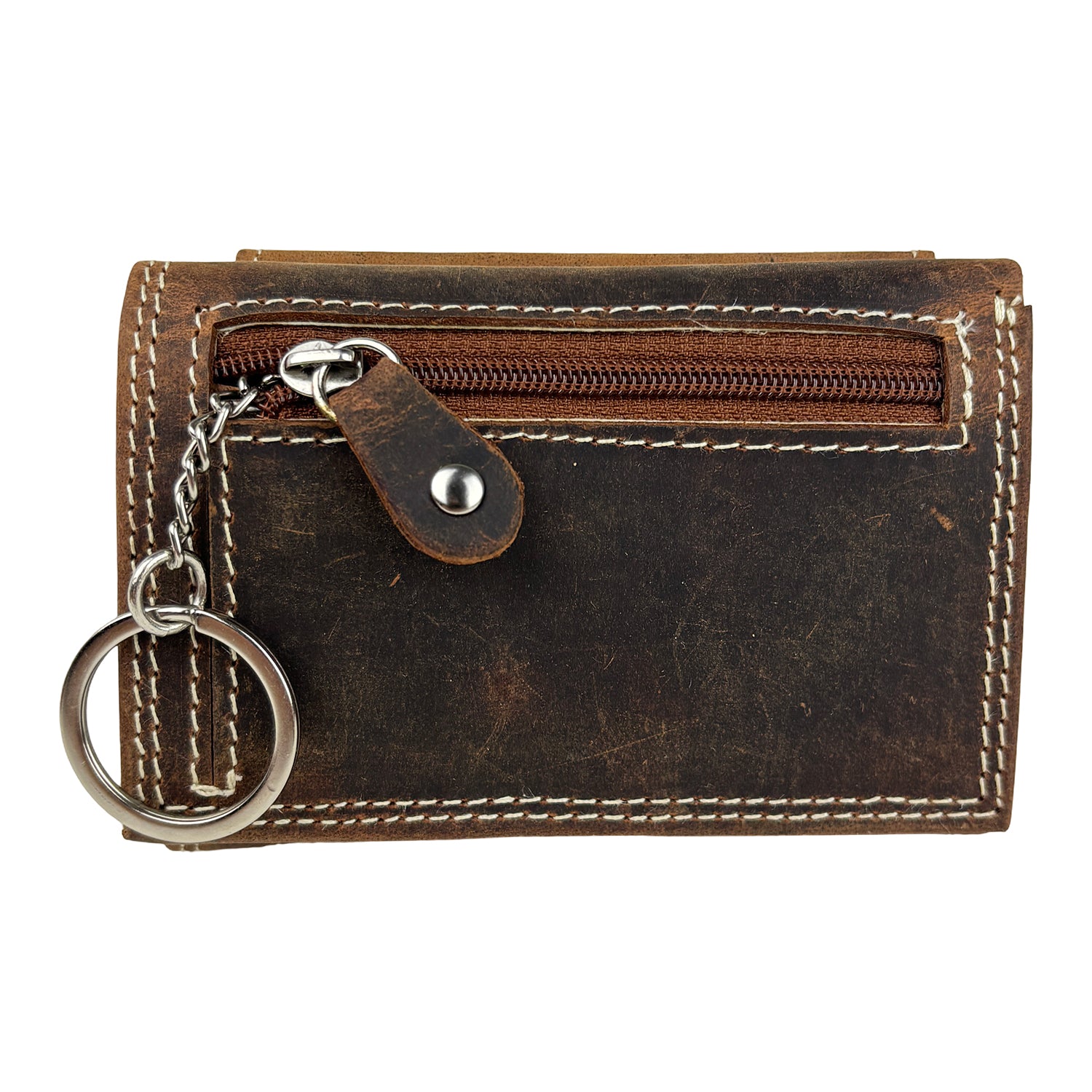 Cognac mini portemonnee van buffelleer