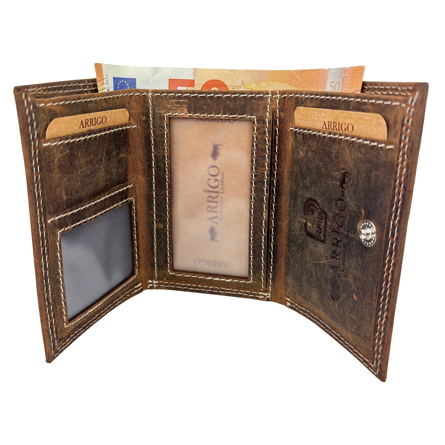 Cognac mini portemonnee van buffelleer