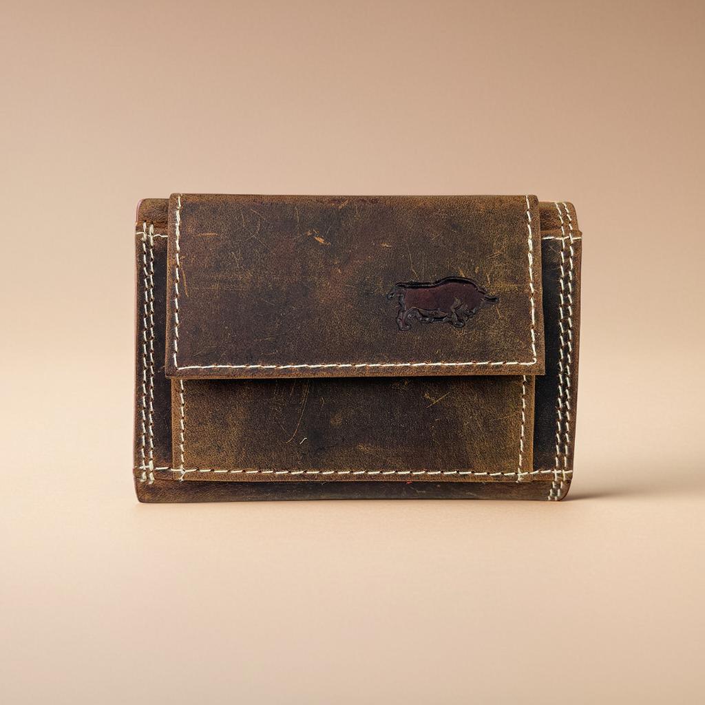 Cognac mini portemonnee van buffelleer