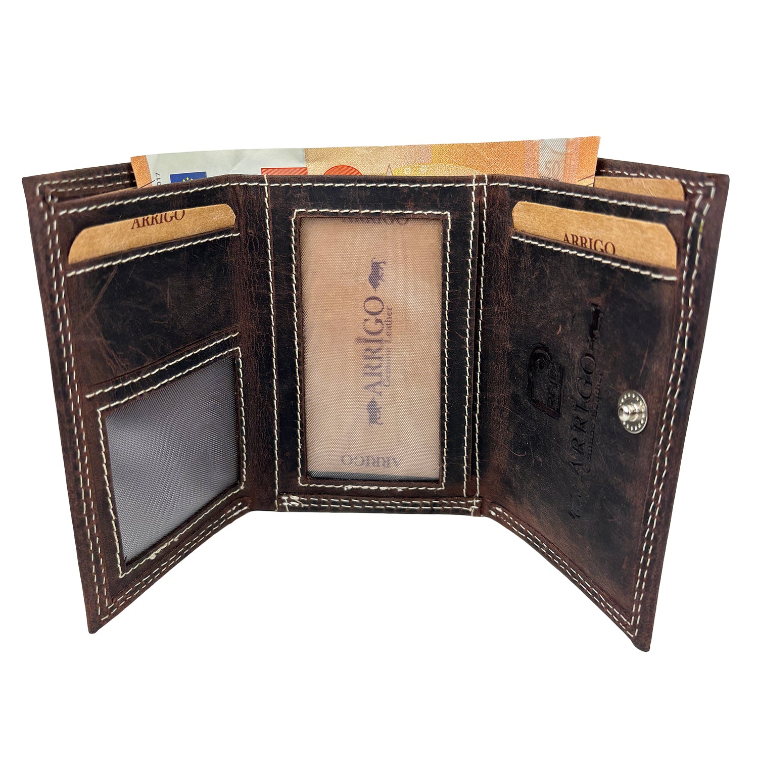 Donkerbruine mini portemonnee van buffelleer