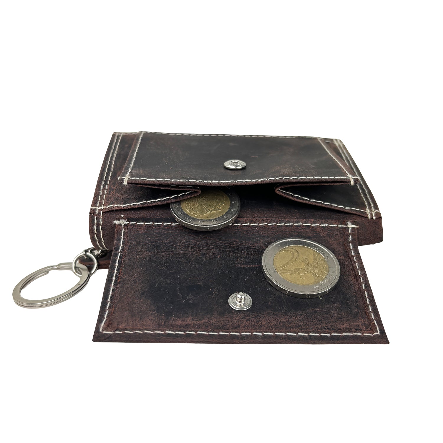 Donkerbruine mini portemonnee van buffelleer