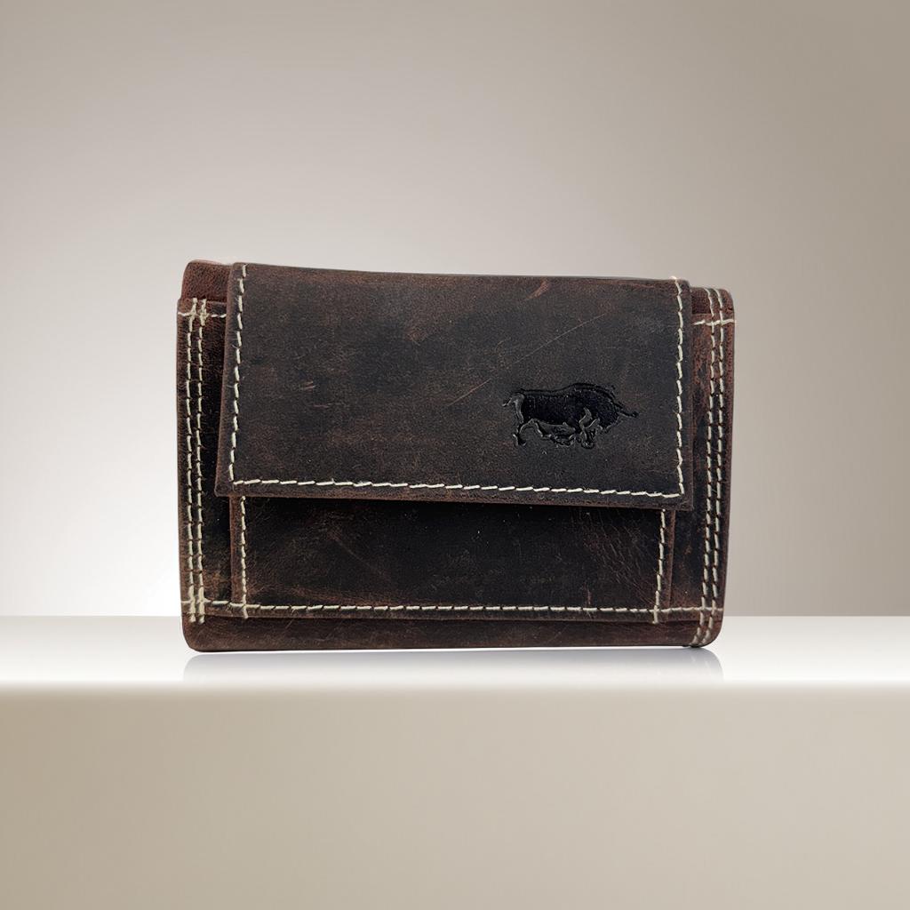 Donkerbruine mini portemonnee van buffelleer