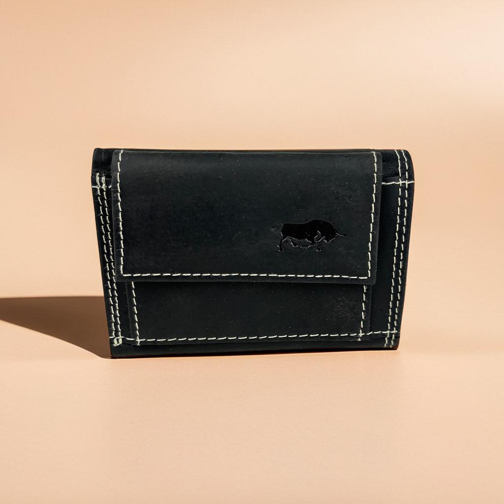Zwarte mini portemonnee van buffelleer