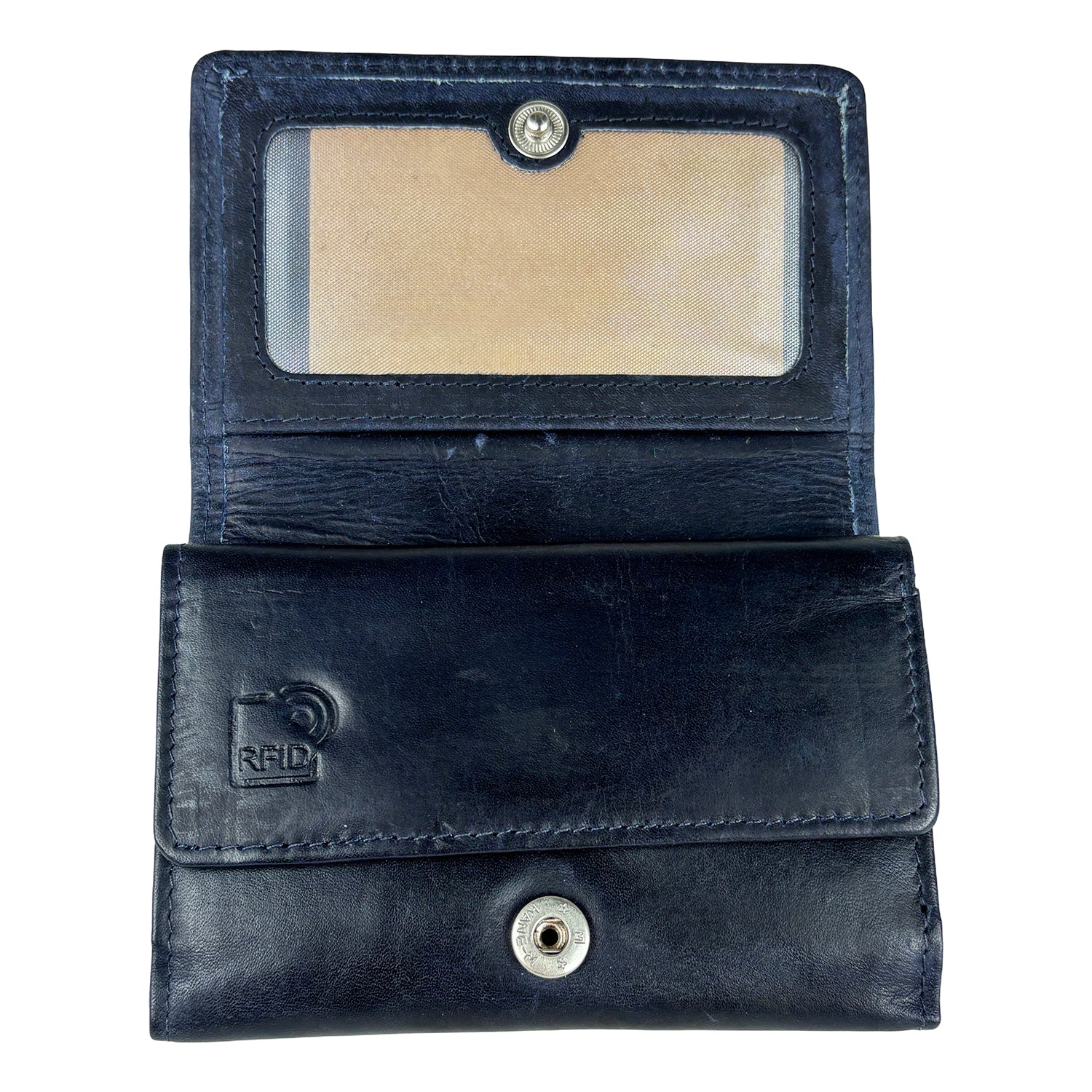 Blauw damesportemonnee van echt leer met RFID-bescherming
