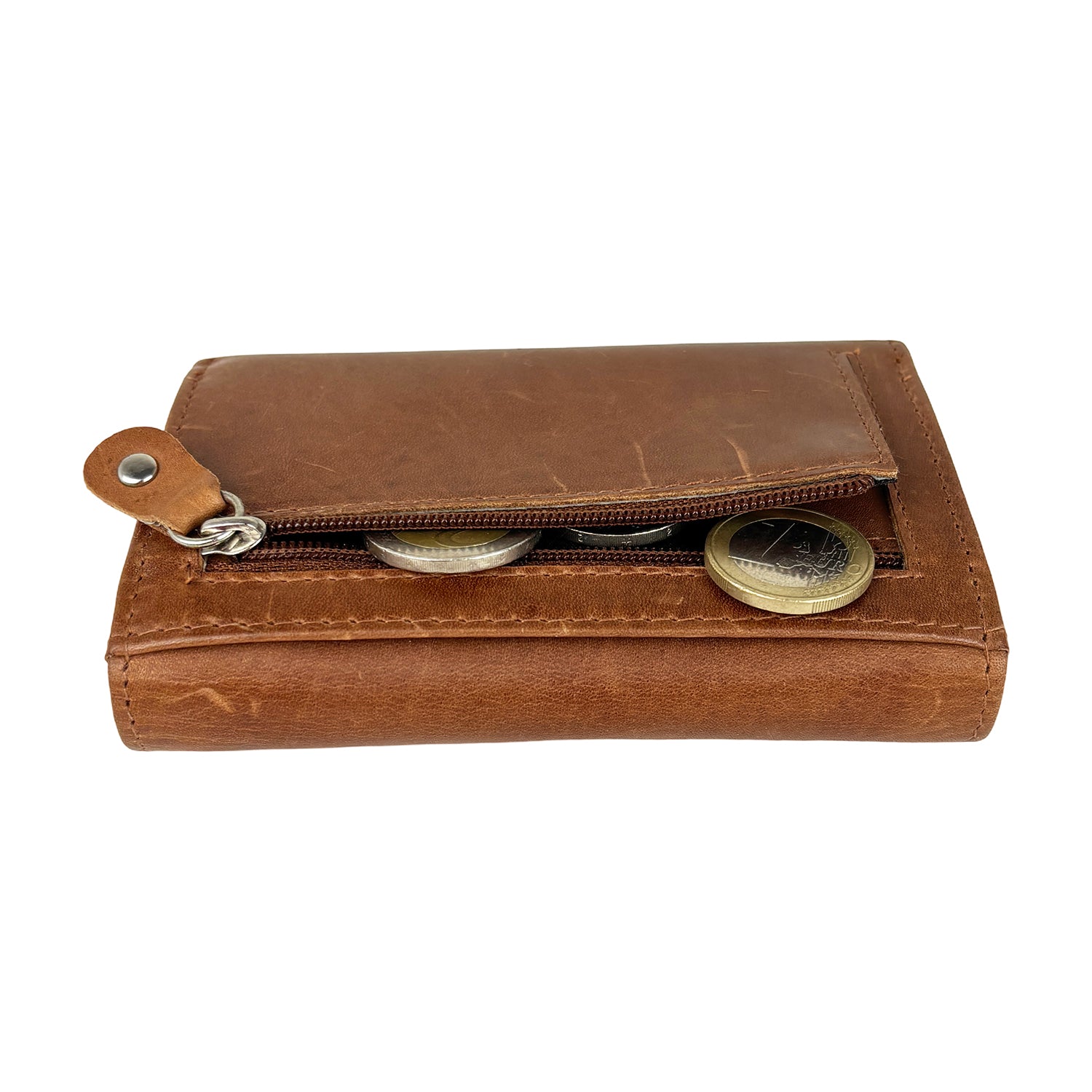 Cognac damesportemonnee van echt leer met RFID-bescherming