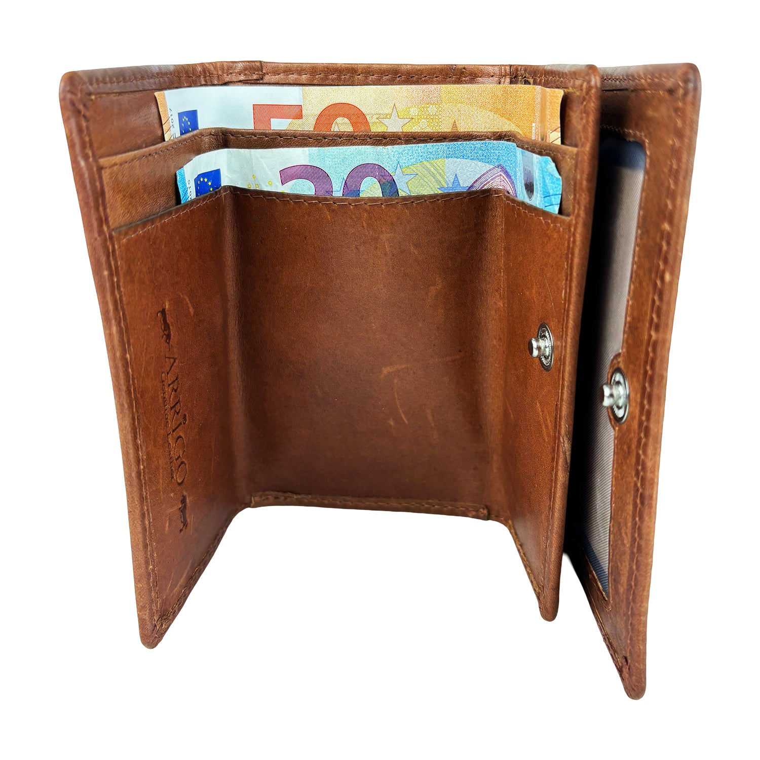 Cognac damesportemonnee van echt leer met RFID-bescherming