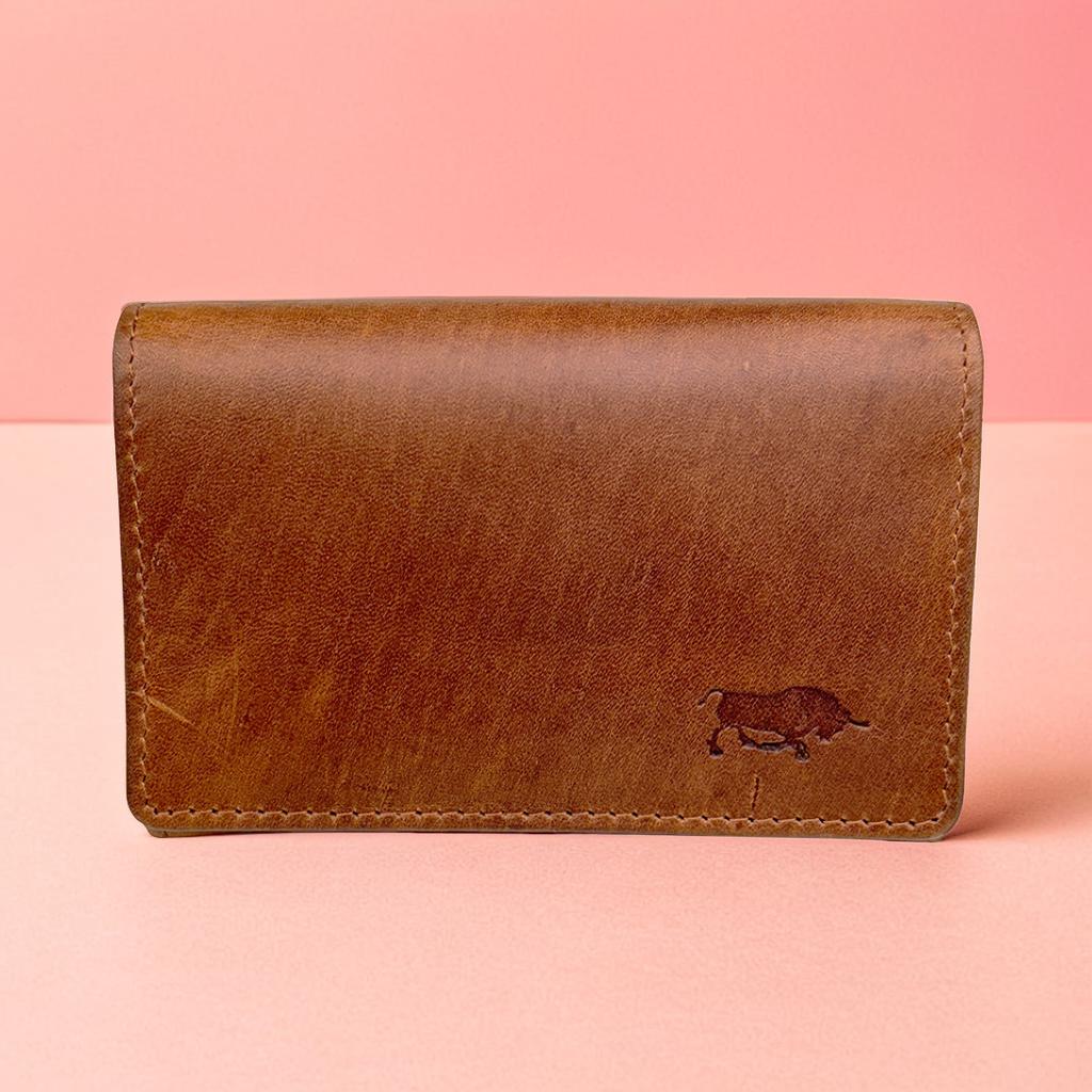 Cognac damesportemonnee van echt leer met RFID-bescherming