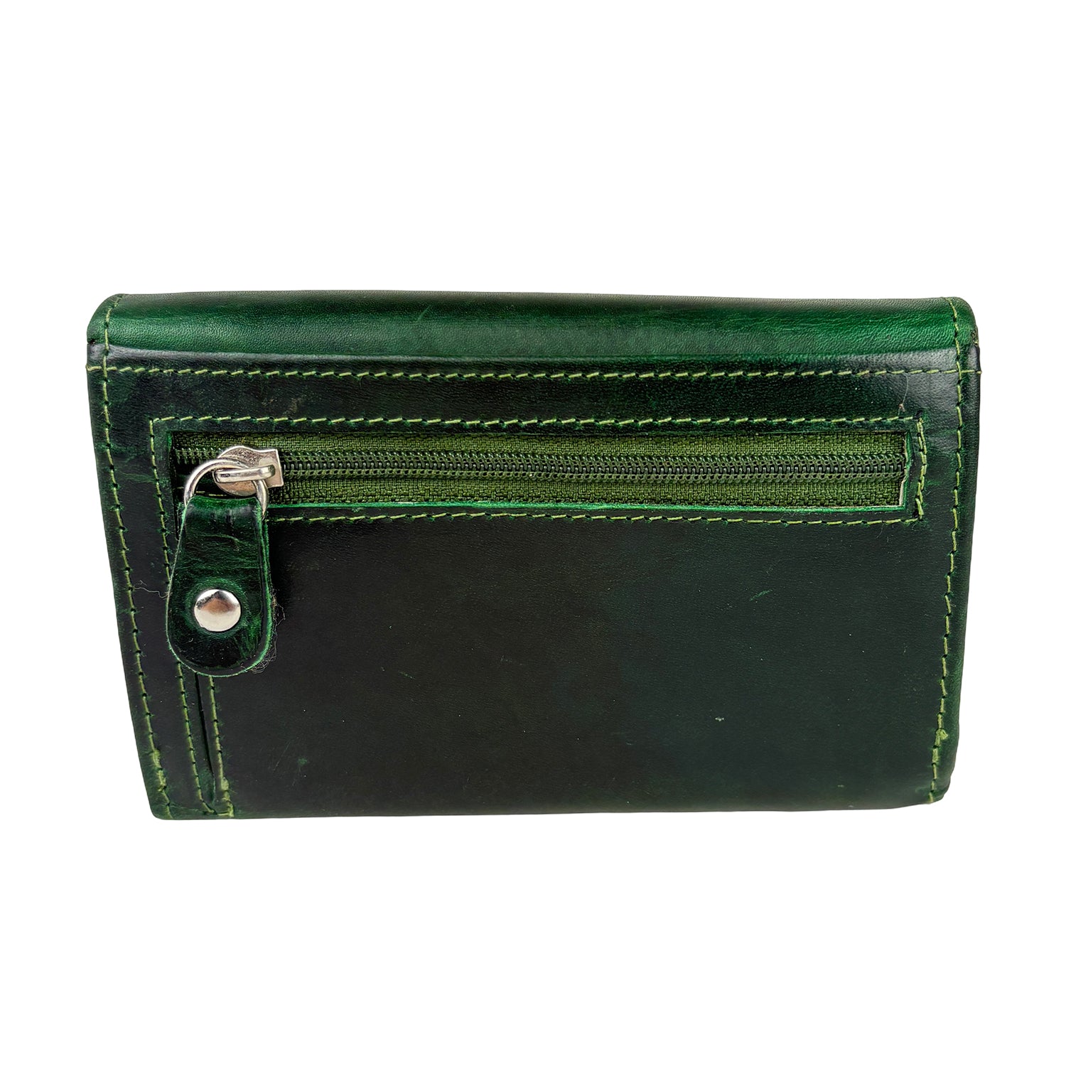 Groene damesportemonnee leer met RFID en ritsvak – Arrigo