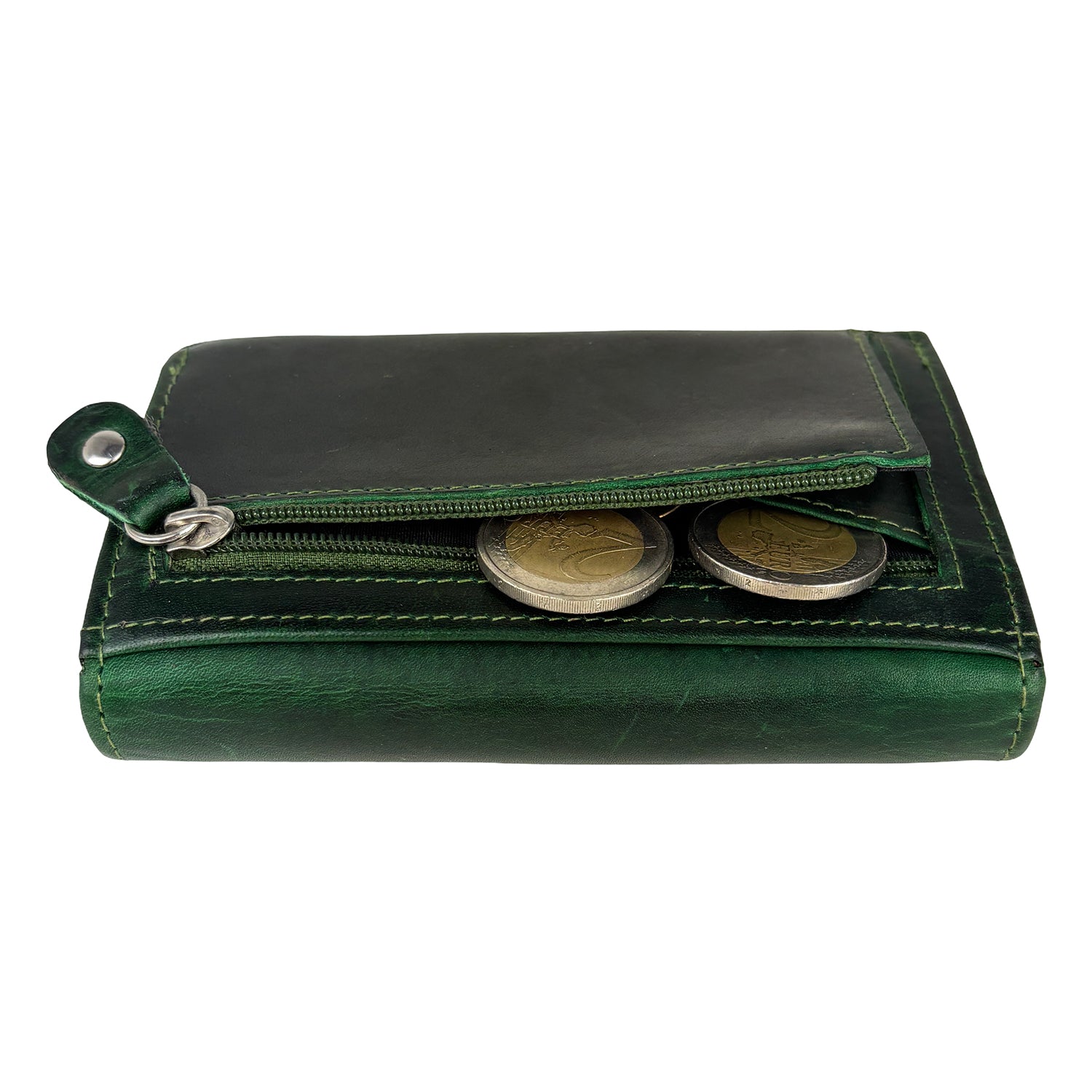 Groene damesportemonnee leer met RFID en ritsvak – Arrigo