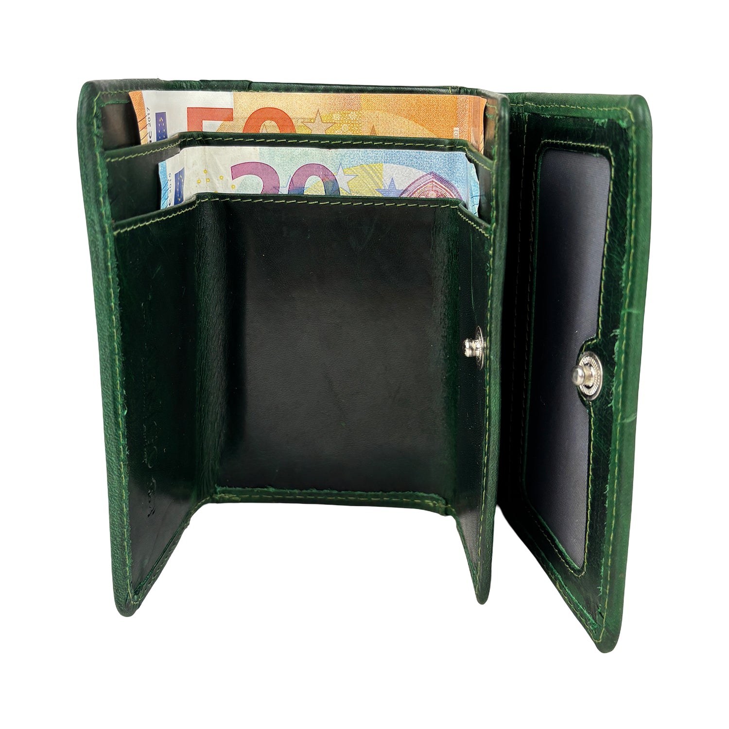 Groene damesportemonnee leer met RFID en ritsvak – Arrigo