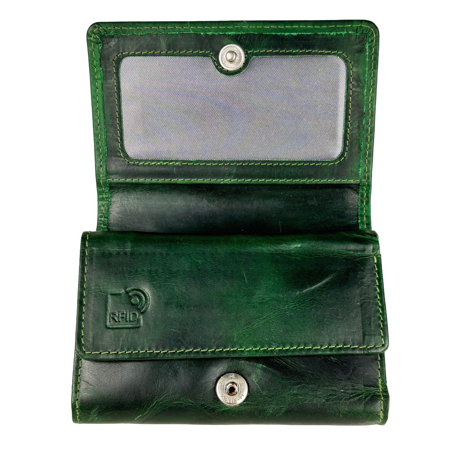 Groene damesportemonnee leer met RFID en ritsvak – Arrigo
