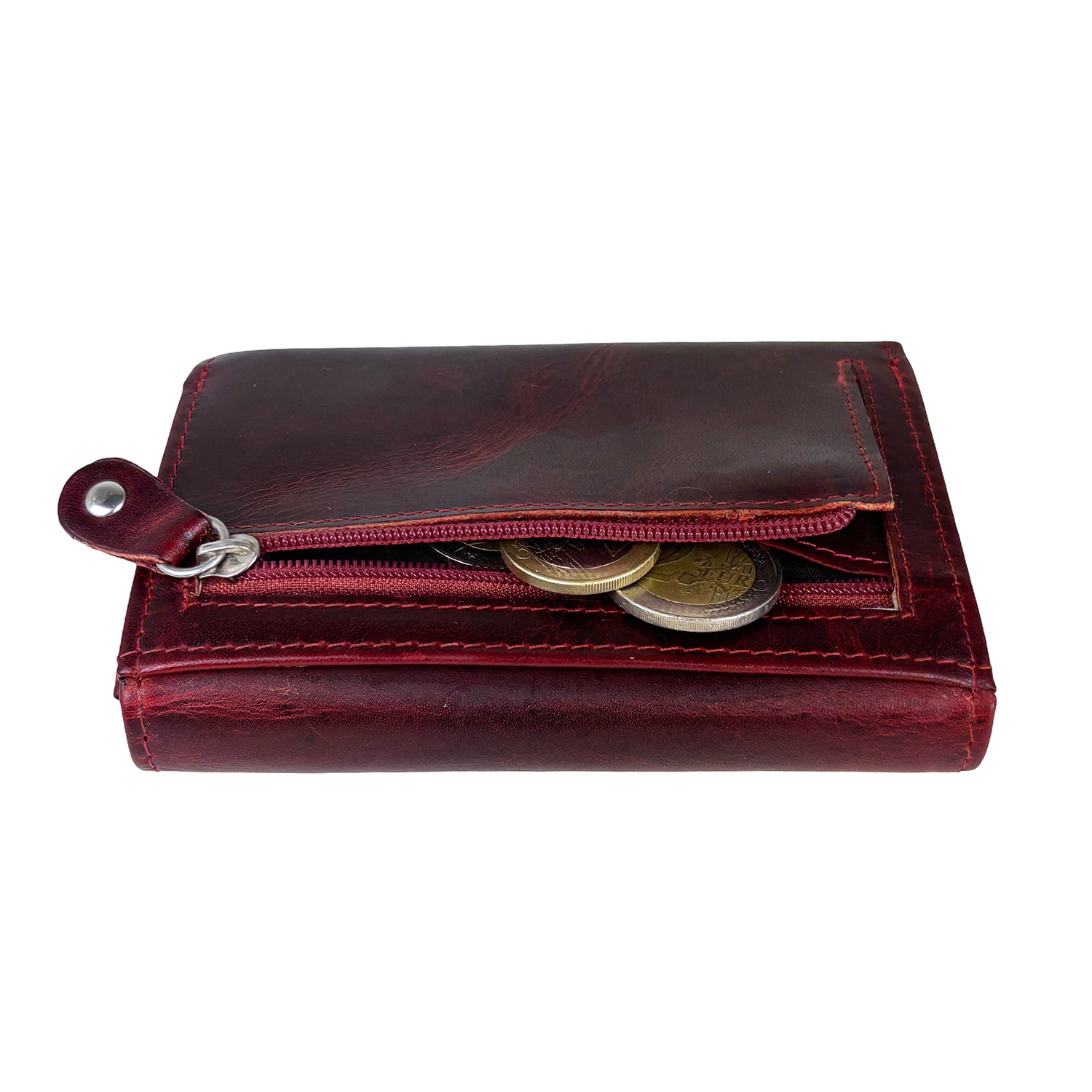 Rode leren damesportemonnee met RFID