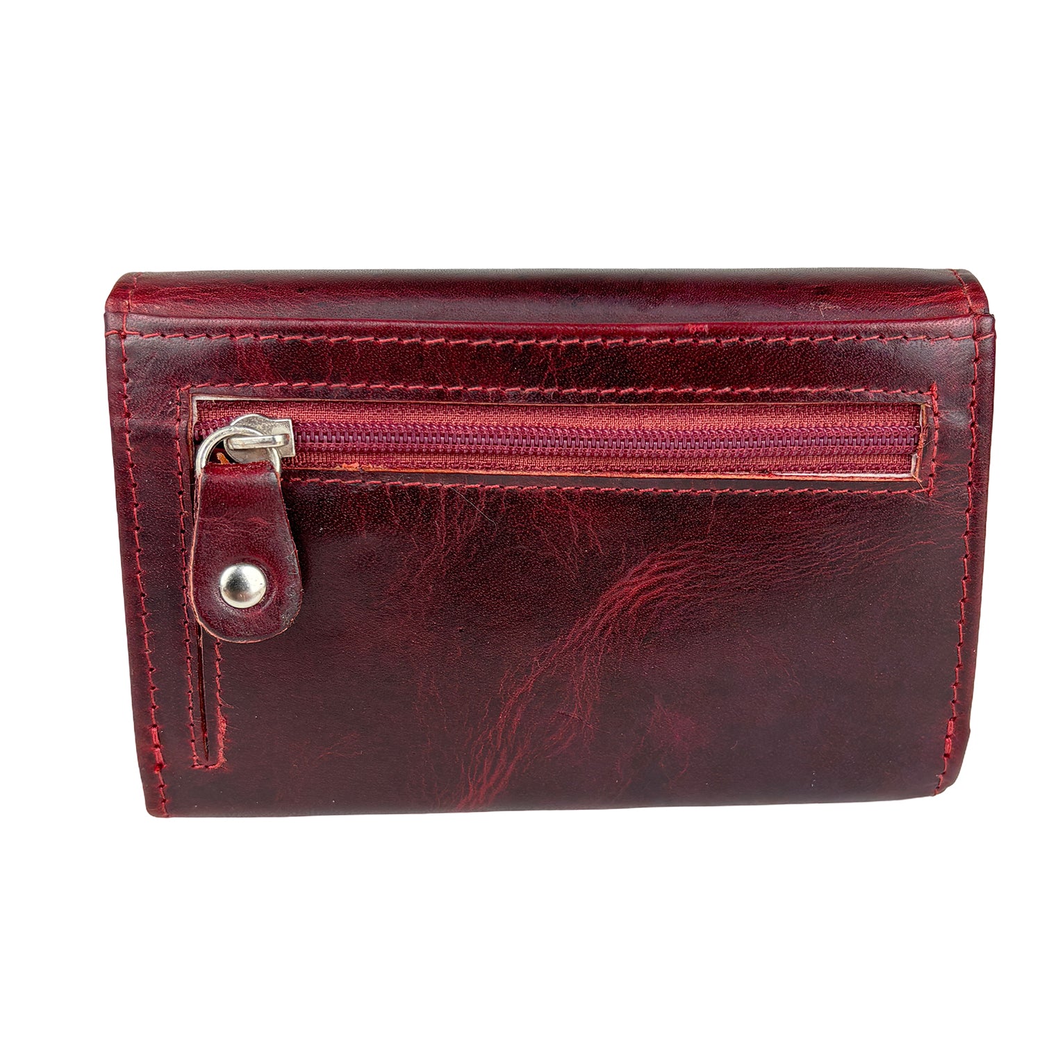 Rode leren damesportemonnee met RFID