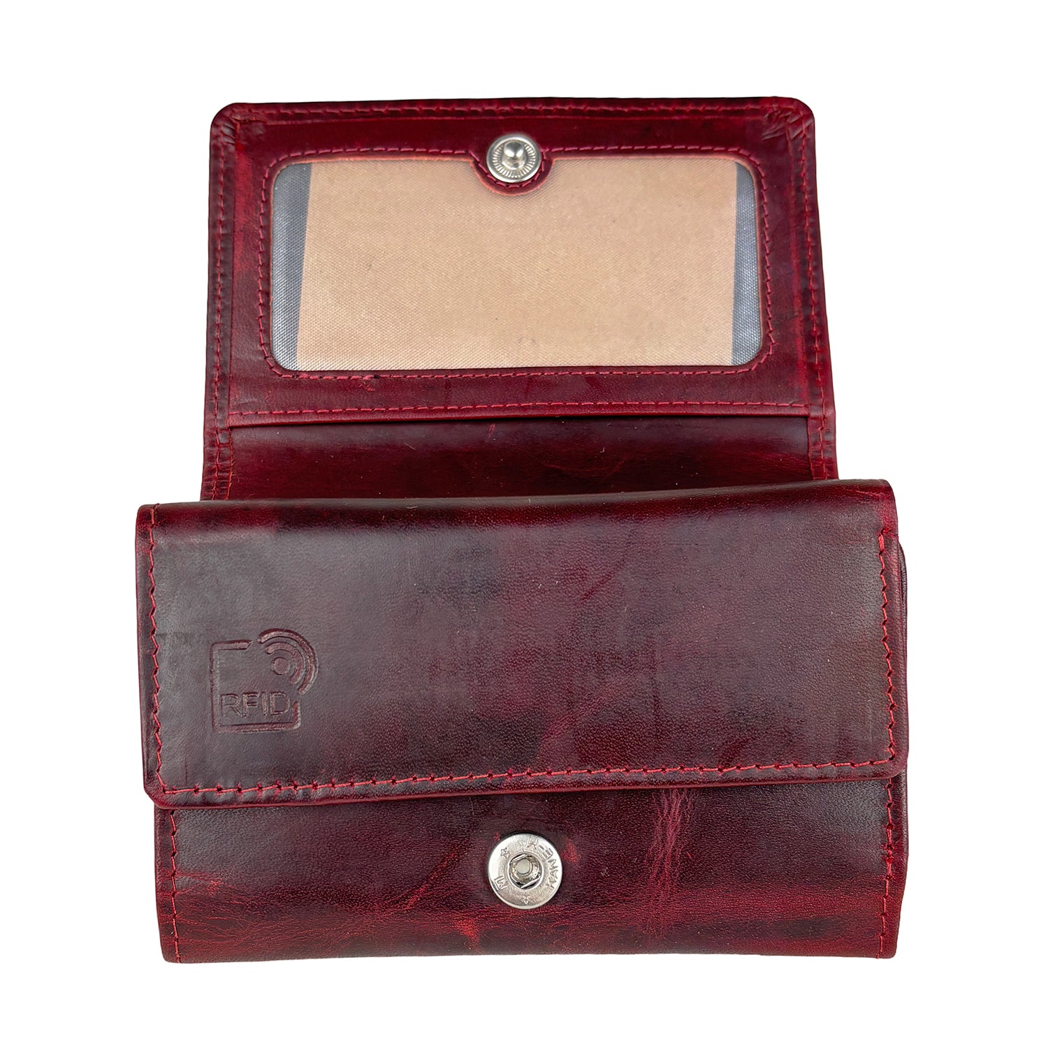 Rode leren damesportemonnee met RFID