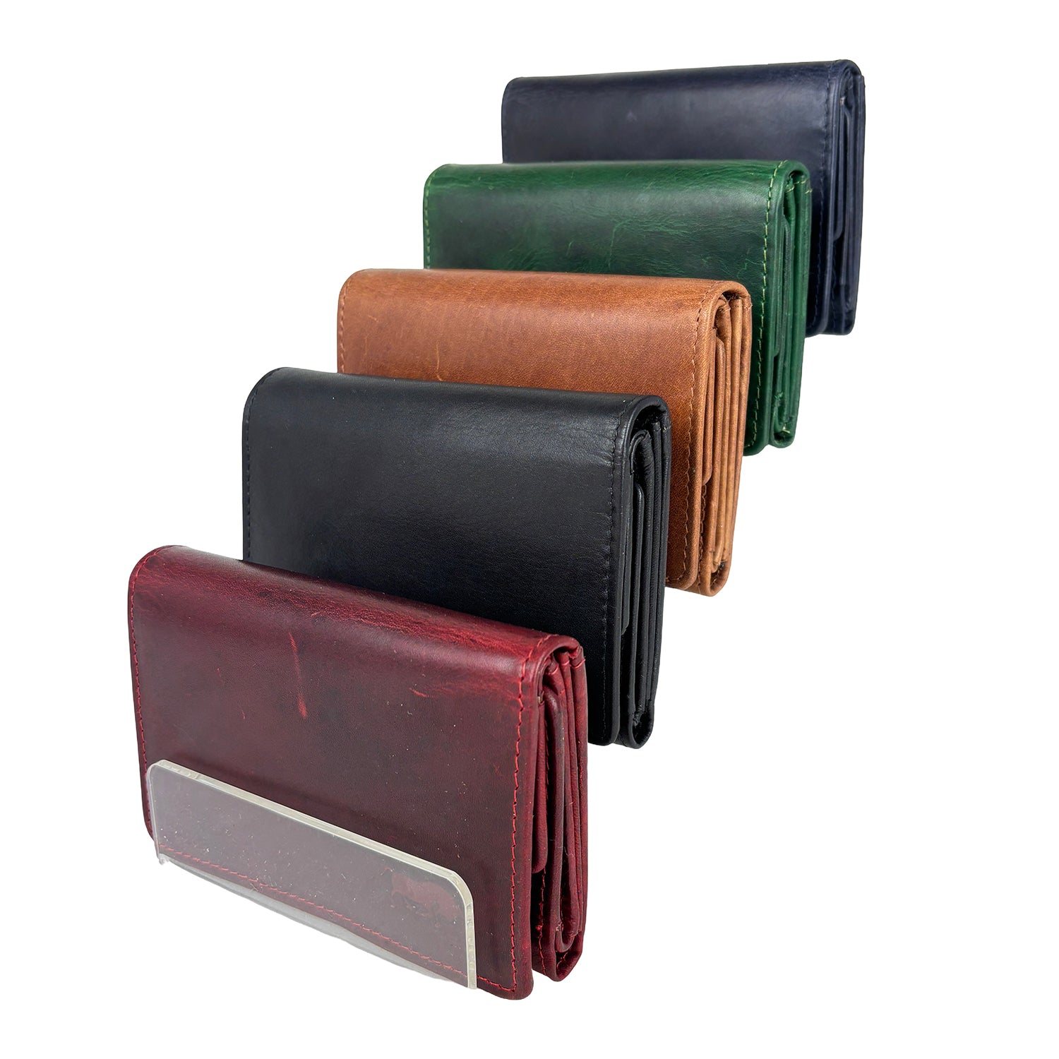 Blauw damesportemonnee van echt leer met RFID-bescherming