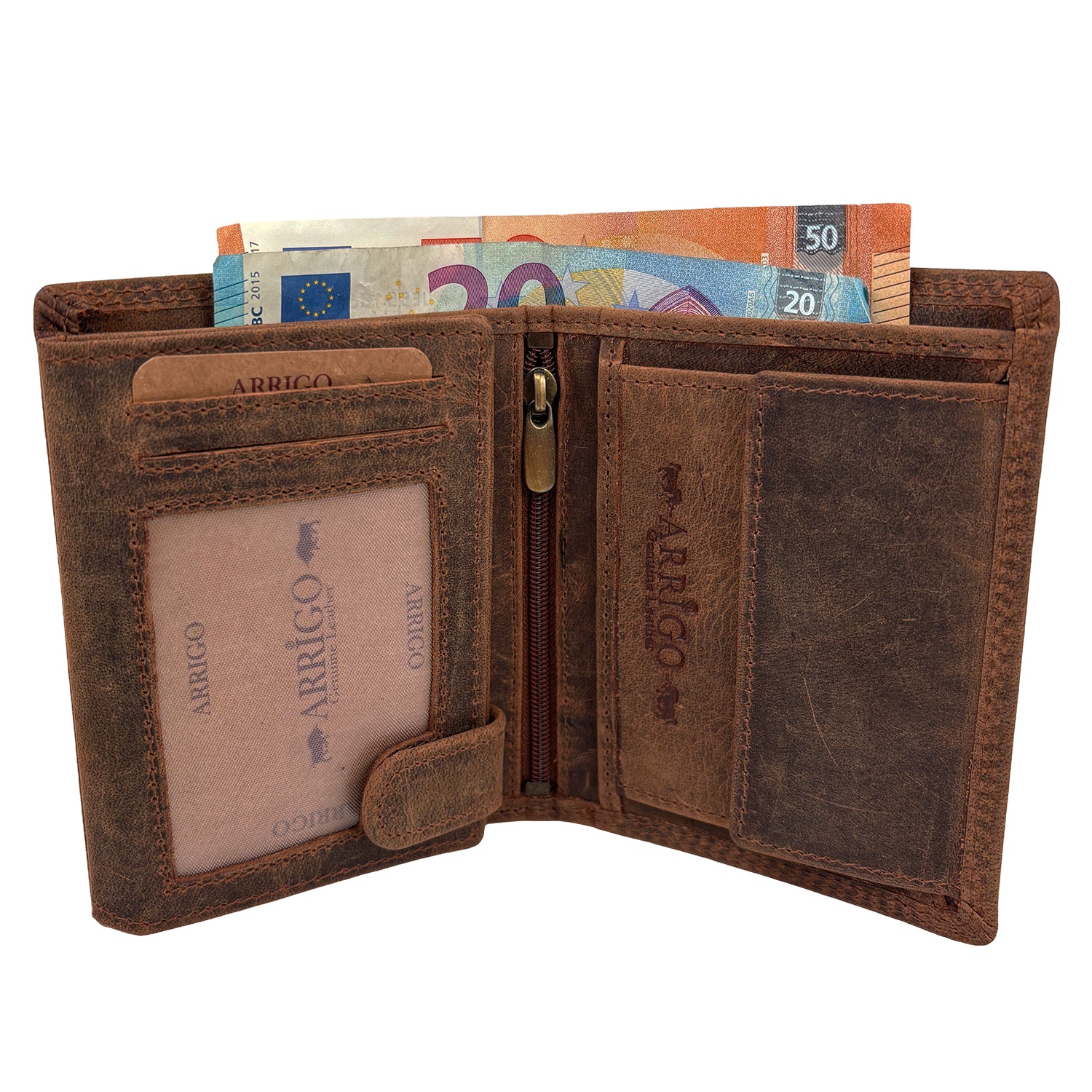 Cognac herenportemonnee van buffelleer