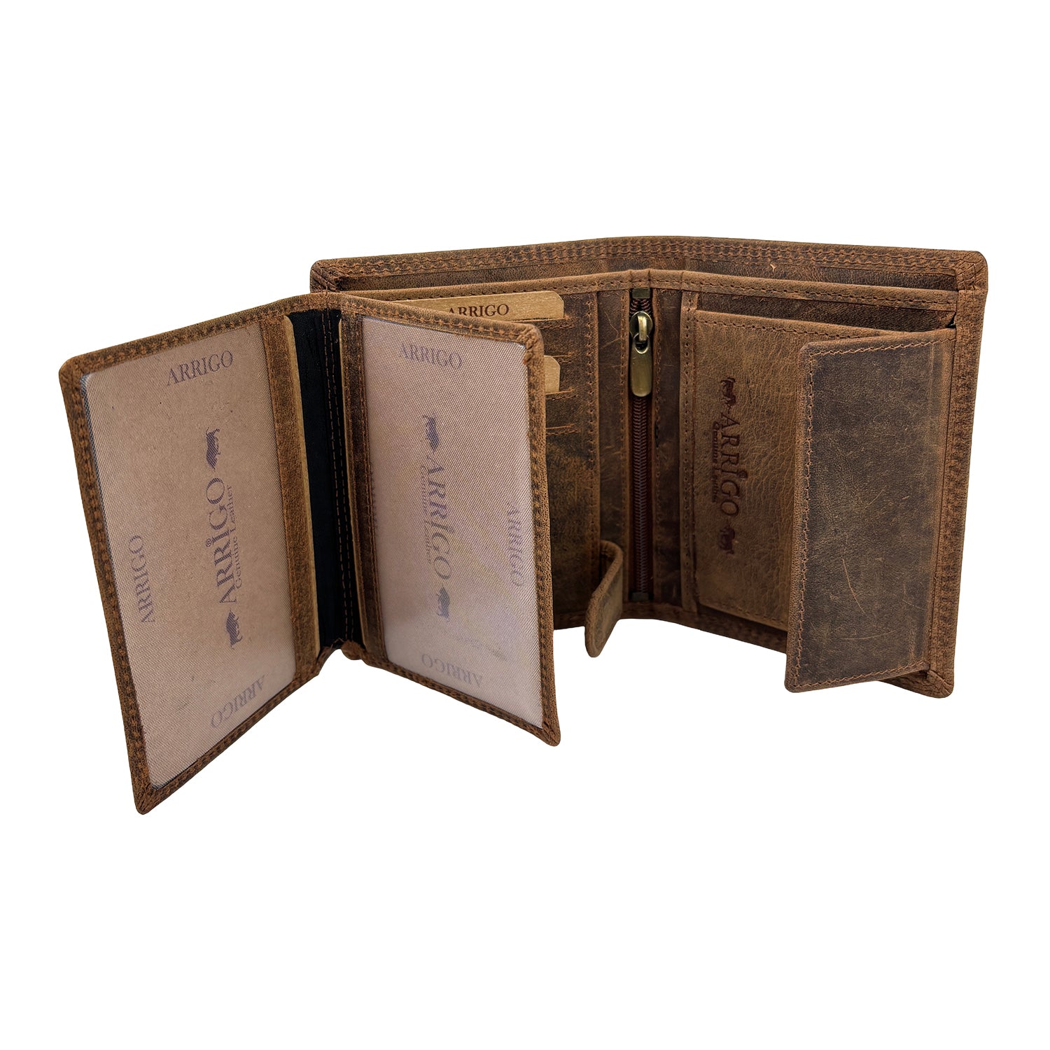 Cognac herenportemonnee van buffelleer