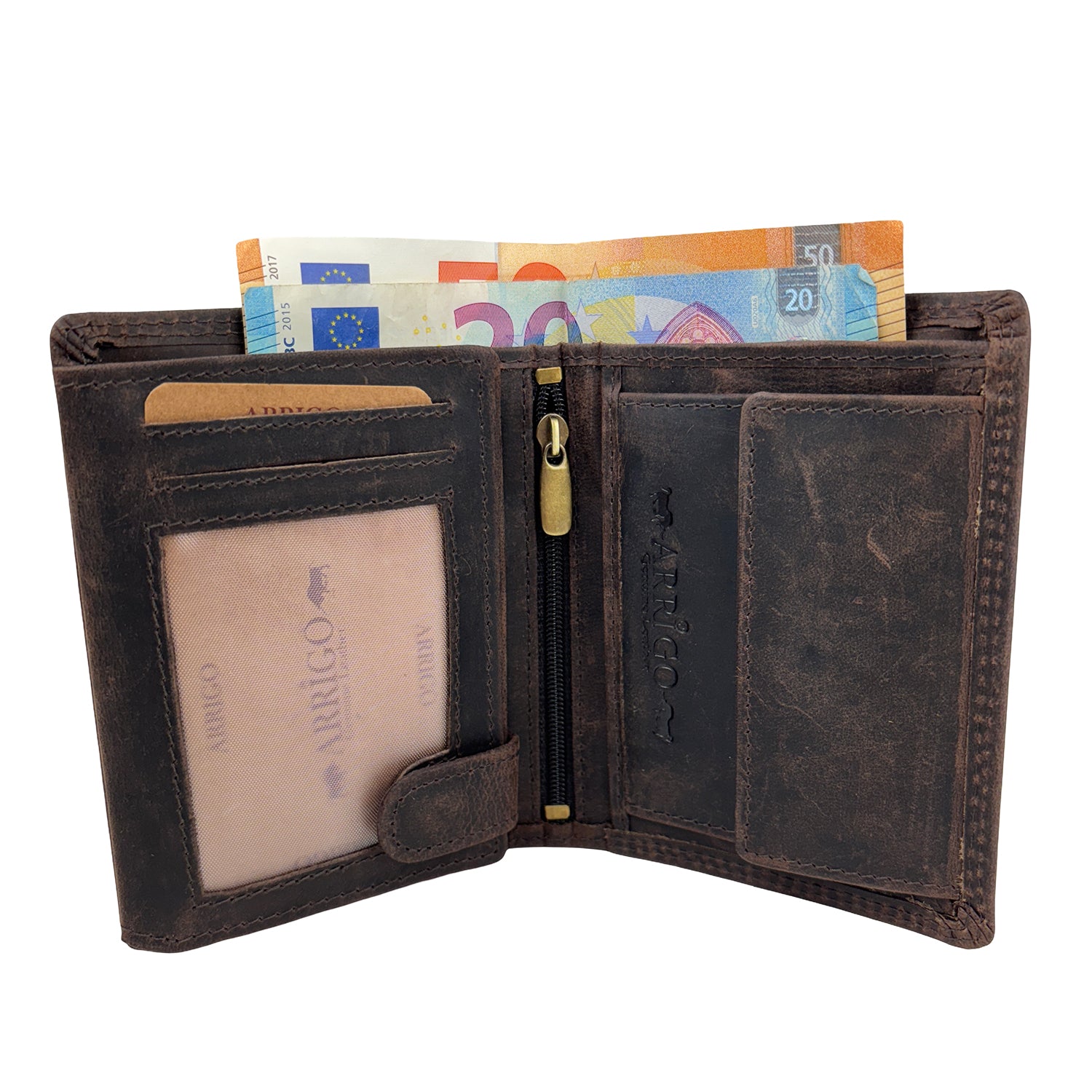 Donkerbruine herenportemonnee van buffelleer