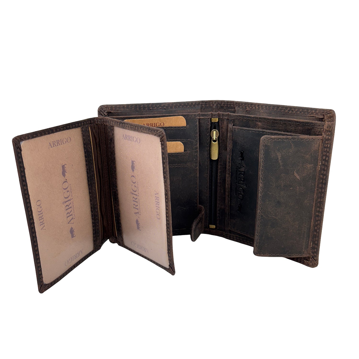 Donkerbruine herenportemonnee van buffelleer