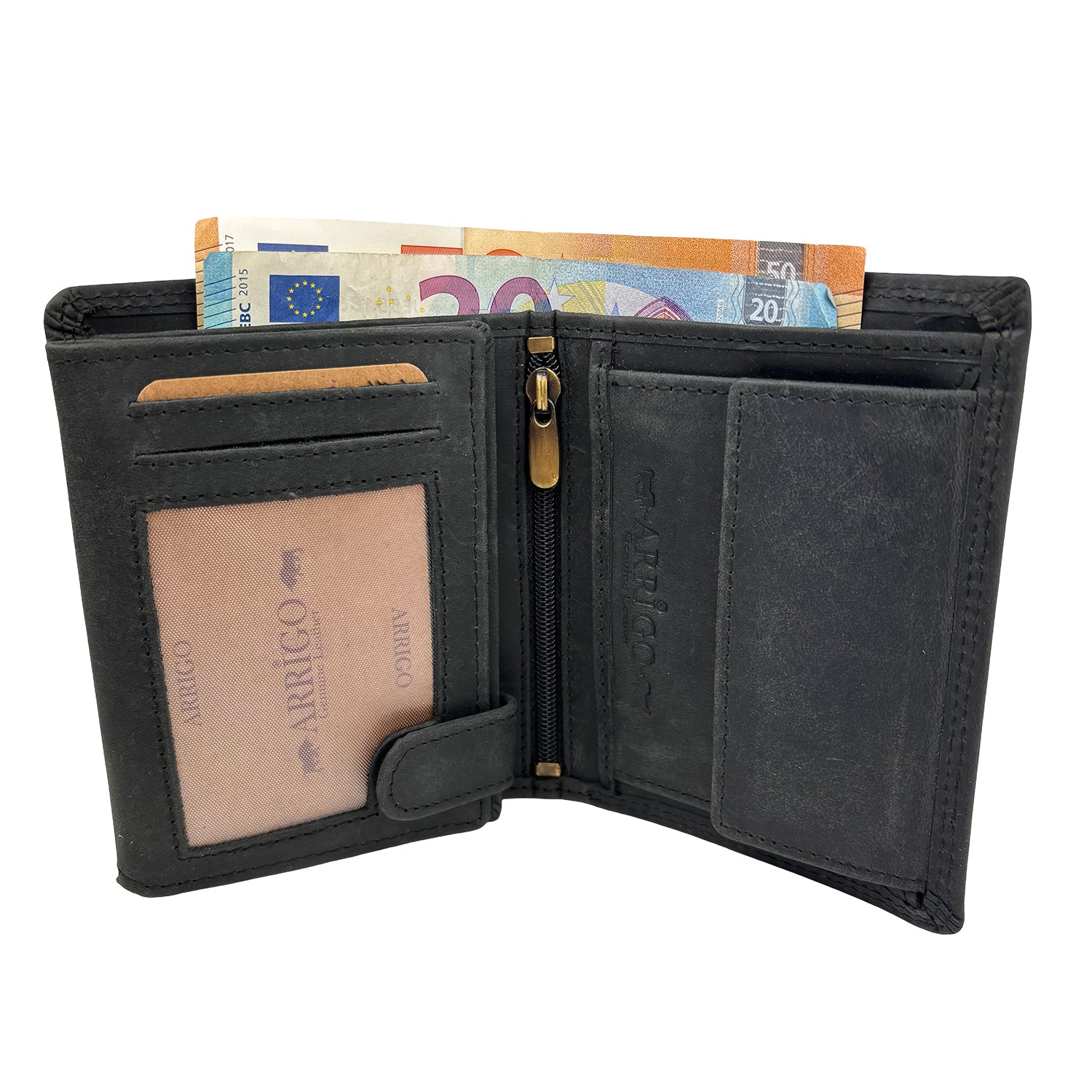 Zwarte herenportemonnee van buffelleer