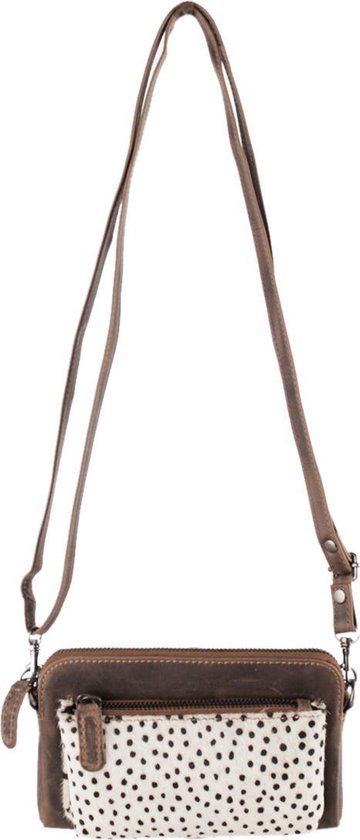 Arrigo Cognackleurige Dames Crossbody Tas/Clutch met Cheetah Dierenprint in Leer - Arrigo.nl