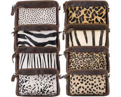 Arrigo Cognackleurige Dames Crossbody Tas/Clutch met Cheetah Dierenprint in Leer - Arrigo.nl
