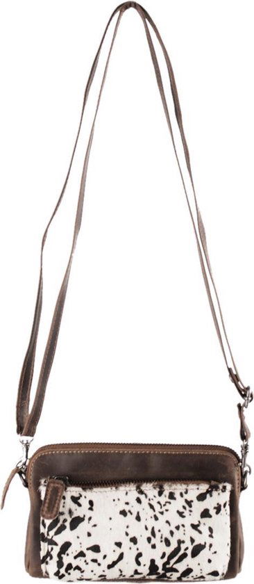 Arrigo Cognackleurige Dames Crossbody Tas/Clutch met Cow Dierenprint in Leer - Arrigo.nl