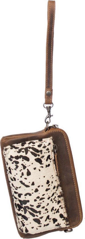 Arrigo Cognackleurige Dames Crossbody Tas/Clutch met Cow Dierenprint in Leer - Arrigo.nl