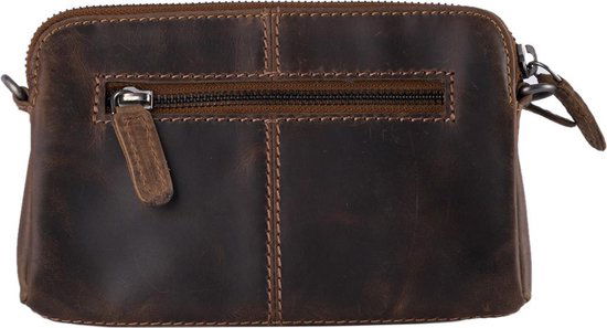 Arrigo Cognackleurige Dames Crossbody Tas/Clutch met Luipaard Dierenprint in Leer - Arrigo.nl