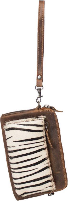 Arrigo Cognackleurige Dames Crossbody Tas/Clutch met Zebra Dierenprint in Leer - Arrigo.nl