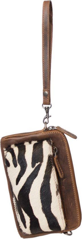 Arrigo Cognackleurige Dames Crossbody Tas/Clutch met Zebraprint in Leer - Arrigo.nl