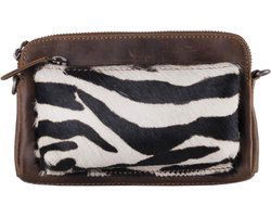 Arrigo Cognackleurige Dames Crossbody Tas/Clutch met Zebraprint in Leer - Arrigo.nl