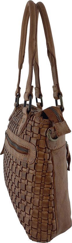 Arrigo Cognackleurige Handtassen en Schoudertassen voor Dames van Gevlochten Gewassen Leer - Arrigo.nl