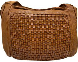 Arrigo Dames Schoudertas - Lichtbruin Gevlochten Leer - Arrigo.nl