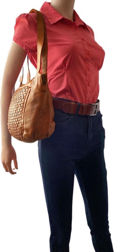 Arrigo Dames Schoudertas - Lichtbruin Gevlochten Leer - Arrigo.nl