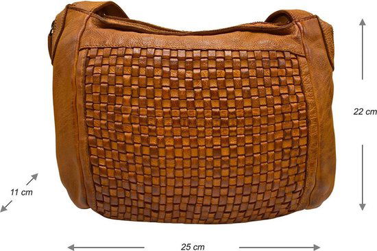 Arrigo Dames Schoudertas - Lichtbruin Gevlochten Leer - Arrigo.nl
