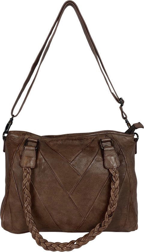 Arrigo Dames Schoudertas en Handtas van Gewassen Leer in Bruin - Arrigo.nl