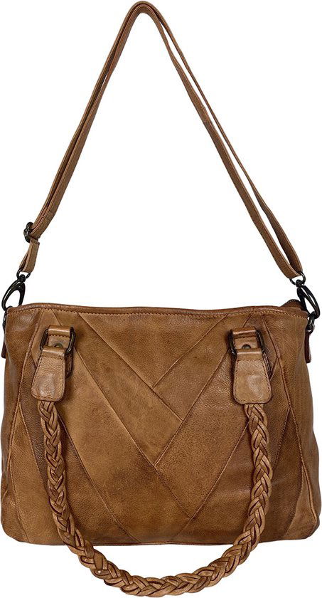 Arrigo Dames Schoudertas en Handtas van Gewassen Leer in Cognac - Arrigo.nl