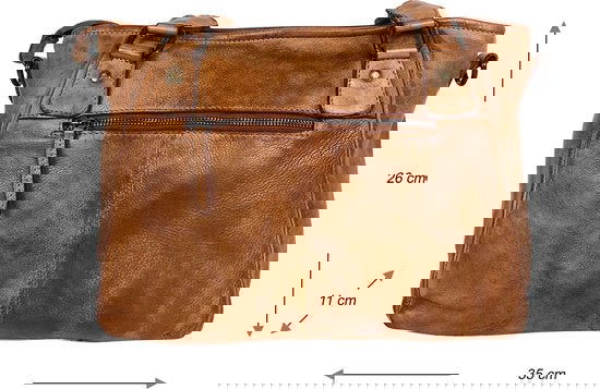 Arrigo Dames Schoudertas en Handtas van Gewassen Leer in Cognac - Arrigo.nl