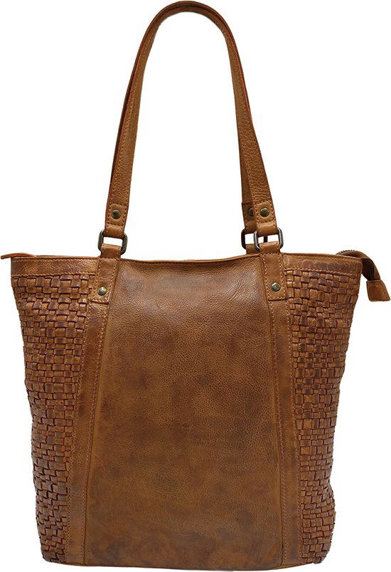 Arrigo Dames Shopper - Cognac Gevlochten Leer met Rits - Arrigo.nl