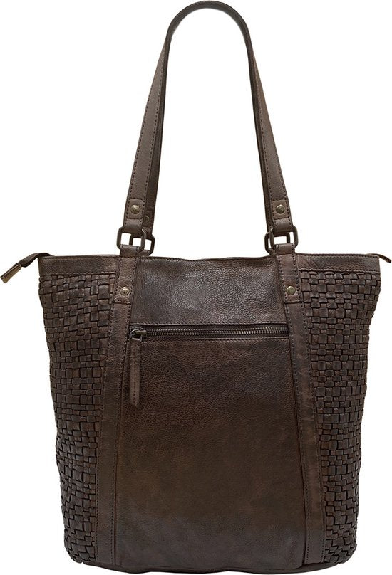 Arrigo Dames Shopper - Donkerbruin Gevlochten Leer met Rits - Arrigo.nl