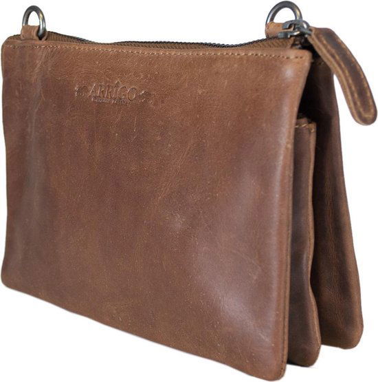 Arrigo Dames Tasjes - Klein Cognac Leren Schoudertasje voor Festivals - Arrigo.nl