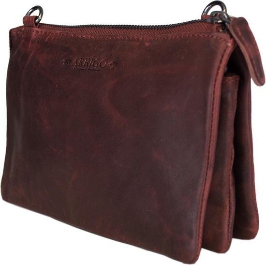 Arrigo Dames Tasjes - Klein Rood Leren Schoudertasje voor Festivals - Arrigo.nl