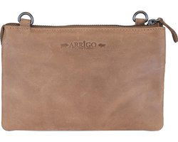 Arrigo Dames Tasjes - Klein Taupe Leren Schoudertasje voor Festivals - Arrigo.nl