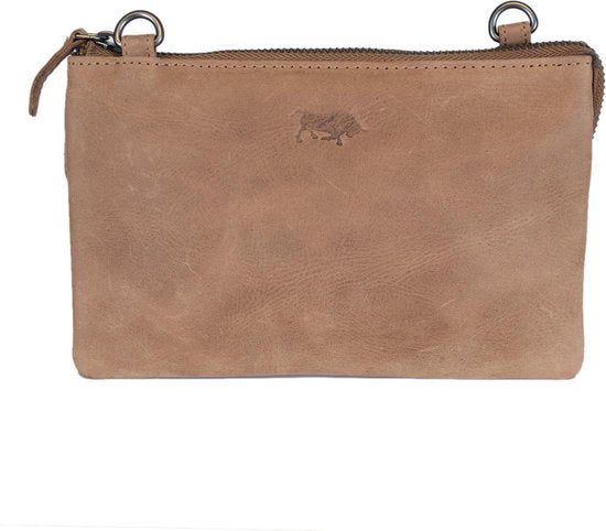 Arrigo Dames Tasjes - Klein Taupe Leren Schoudertasje voor Festivals - Arrigo.nl