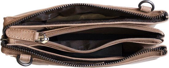 Arrigo Dames Tasjes - Klein Taupe Leren Schoudertasje voor Festivals - Arrigo.nl