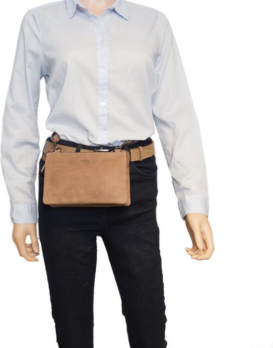 Arrigo Dames Tasjes - Klein Taupe Leren Schoudertasje voor Festivals - Arrigo.nl